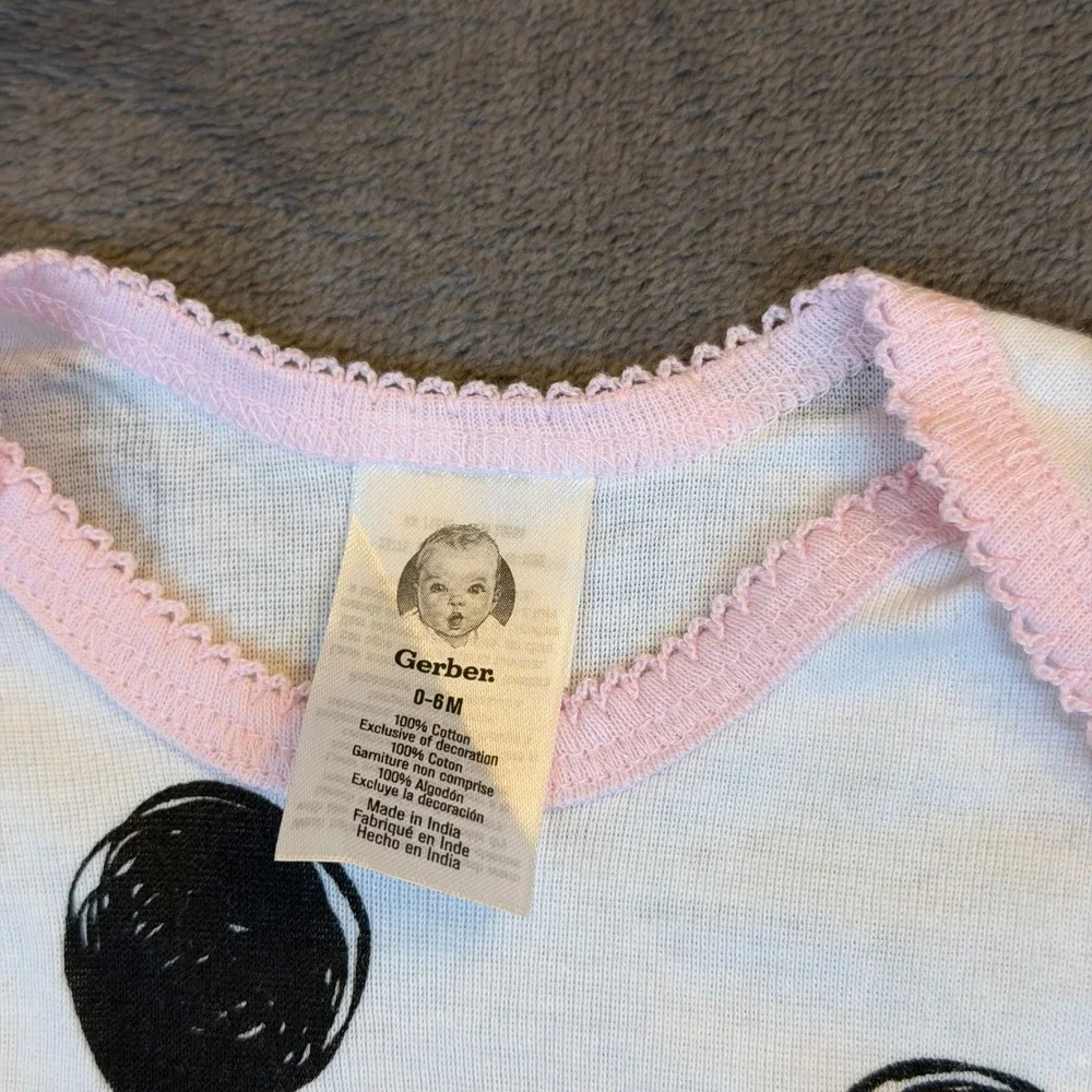 Gerber‎ Polka Dot Sleep Gown Kids 0-6 Months White Pink Trim Cotton